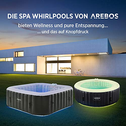 Arebos Whirlpool | automatisch aufblasbar | In- & Outdoor | 6 Personen | 185 x 185 cm | LED Leuchtband | 130 Massagedüsen | 910 Liter | Inkl. Abdeckung | Bubble Spa & Wellness Massage - 5