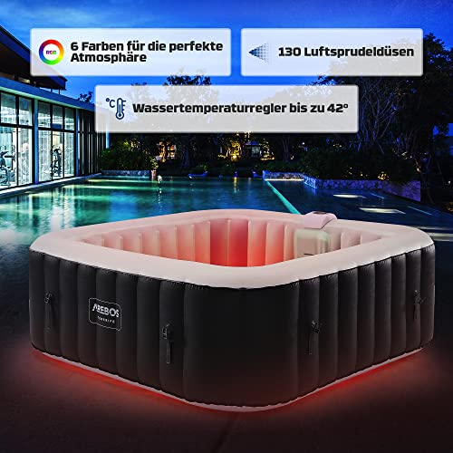 Arebos Whirlpool | automatisch aufblasbar | In- & Outdoor | 6 Personen | 185 x 185 cm | LED Leuchtband | 130 Massagedüsen | 910 Liter | Inkl. Abdeckung | Bubble Spa & Wellness Massage - 6