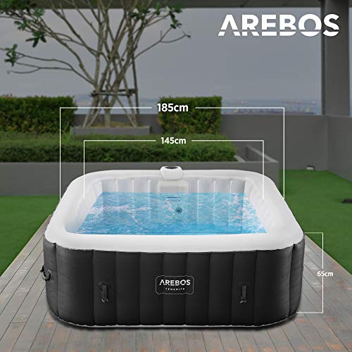 Arebos Whirlpool | automatisch aufblasbar | In- & Outdoor | 6 Personen | 185 x 185 cm | LED Leuchtband | 130 Massagedüsen | 910 Liter | Inkl. Abdeckung | Bubble Spa & Wellness Massage - 7