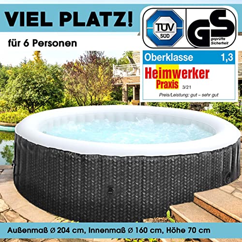 BRAST Whirlpool aufblasbar MSpa Ottoman 6 Personen Ø 204 x 70 cm In- Outdoor Pool 138 Massagedüsen Timer Heizung Aufblasfunktion TÜV - 9