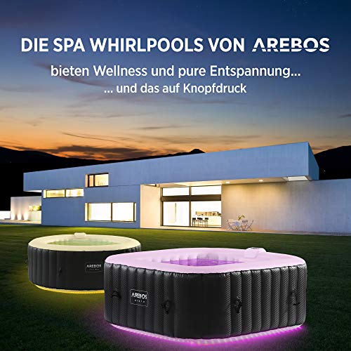 Arebos Whirlpool | 154 x 154 cm | mit LED-Beleuchtung | aufblasbar | quadratisch | In- & Outdoor | 4 Personen | 100 Massagedüsen | mit Heizung | 600 L | Inkl. Abdeckung | Bubble Spa & Wellness Massage - 4