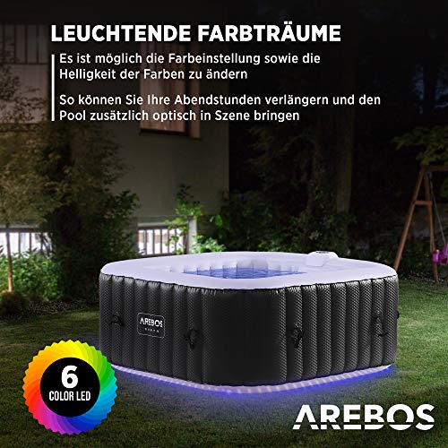 Arebos Whirlpool | 154 x 154 cm | mit LED-Beleuchtung | aufblasbar | quadratisch | In- & Outdoor | 4 Personen | 100 Massagedüsen | mit Heizung | 600 L | Inkl. Abdeckung | Bubble Spa & Wellness Massage - 5