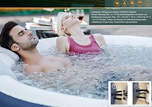 DURAERO Whirlpool aufblasbar SPA, bis 4 Personen, 110 Massagedüsen, Außenwänden aus robustem Material, geeignet für In- & Outdoor, Kabellose Fernbedienung, 180 x 70 cm, Dunkelblau - 4