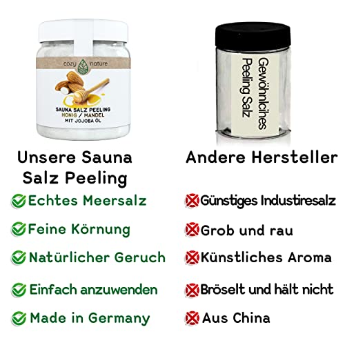 CozyNature Sauna Salz Peeling Honig Mandel 500 g | Für die Sauna, Dusche und Dampfbad | Meersalz Jojobaöl Vitamin E Body Scrub | Honig-Mandel, 500 Gramm - 2