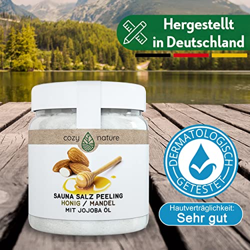 CozyNature Sauna Salz Peeling Honig Mandel 500 g | Für die Sauna, Dusche und Dampfbad | Meersalz Jojobaöl Vitamin E Body Scrub | Honig-Mandel, 500 Gramm - 6