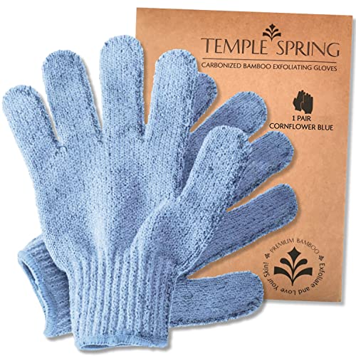 TEMPLE SPRING - Peelinghandschuh, Peeling Handschuh aus Bambus, Peeling Handschuhe, Badeschwamm Natur, Saunahandschuh, (Kornblumenblau)