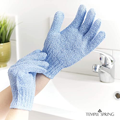 TEMPLE SPRING – Peelinghandschuh, Peeling Handschuh aus Bambus, Peeling Handschuhe, Badeschwamm Natur, Saunahandschuh, (Kornblumenblau) - 2