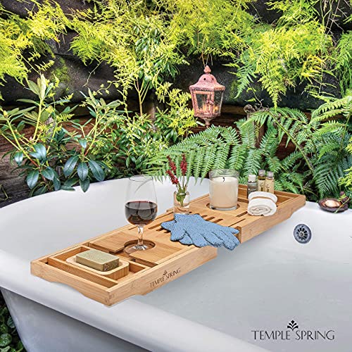 TEMPLE SPRING – Peelinghandschuh, Peeling Handschuh aus Bambus, Peeling Handschuhe, Badeschwamm Natur, Saunahandschuh, (Kornblumenblau) - 4