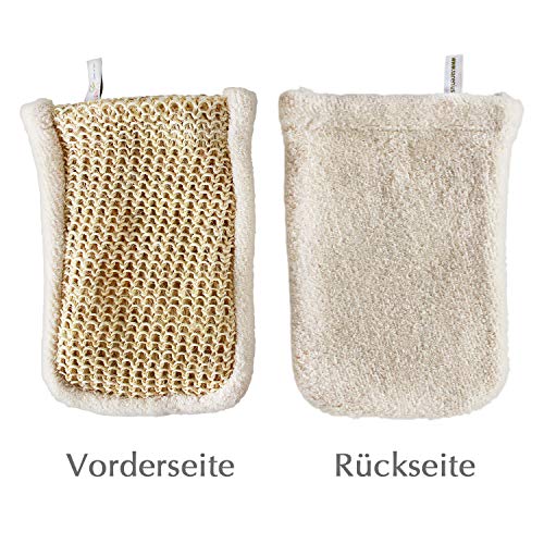 Sisal Set in Bio-Qualität. Massagegurt & Peelinghandschuh. Für Nassmassagen & Trockenmassagen geeignet. Peeling mit Rückenschrubber & Massagehandschuh. Bio-Sisal & Bio-Baumwolle für Wellness & Pflege - 3