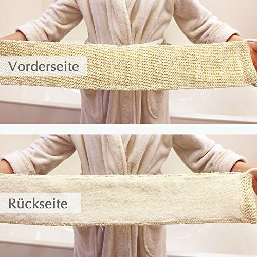 Sisal Set in Bio-Qualität. Massagegurt & Peelinghandschuh. Für Nassmassagen & Trockenmassagen geeignet. Peeling mit Rückenschrubber & Massagehandschuh. Bio-Sisal & Bio-Baumwolle für Wellness & Pflege - 4