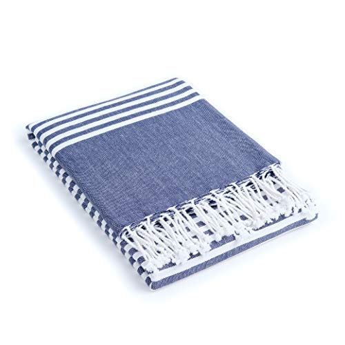 DaWo Hamamtuch, Badetuch, Fouta – ideal für Strand, Sauna, Yoga, Reisen, Baden – XXL (100x180cm) – 100% Baumwolle – Oeko-TEX® (Dunkelblau) - 4