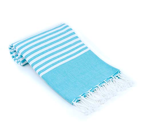 DaWo Hamamtuch, Badetuch, Fouta – ideal für Strand, Sauna, Yoga, Reisen, Baden – XXL (100x180cm) – 100% Baumwolle – Oeko-TEX® (Türkis) - 3