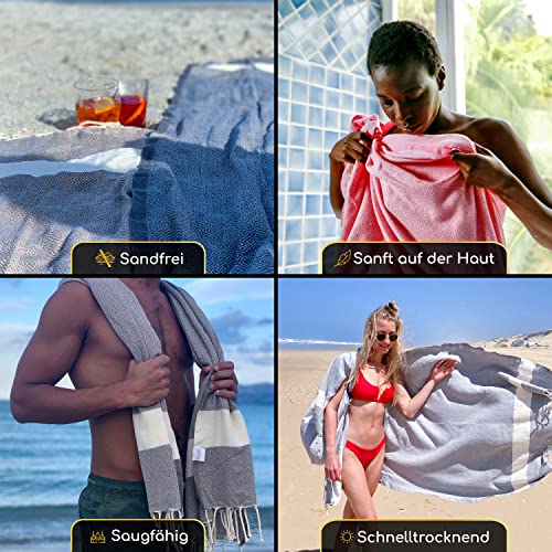 SOLTAKO XXL 2X Fouta Strandtuch Handtuch Saunatuch Badetuch Hamamtuch Yoga Decke Pestemal Damen Herren Geschenkset extra groß leicht leicht, 100 x 200 cm (Anthrazit-Pastellgrau, 2) - 4