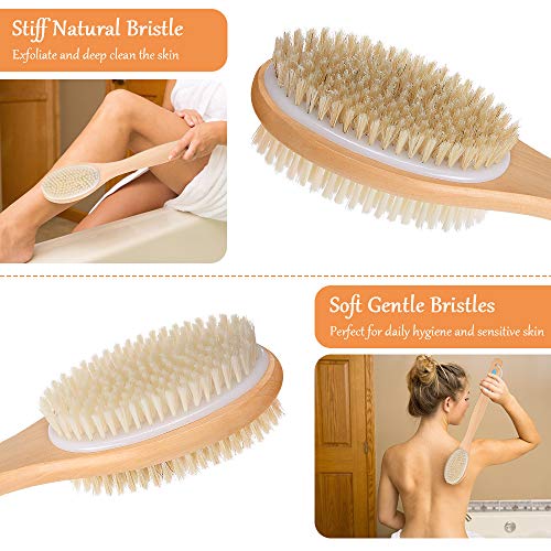 URAQT Rückenbürste Massagebürste Badebürsten, Doppelseitige Naturborsten Duschbürste Körperbürste Holz Schrubber mit langem Stiel für Peeling Massage - 3