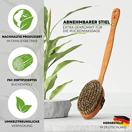 Nachhaltige Body Brush: Badebürste aus Holz und Naturborsten. Typ: MITTEL (Sisal&Rosshaar). Körperbürste, Rückenbürsten mit langem Stiel, Nassbürste & Trockenbürste - 2
