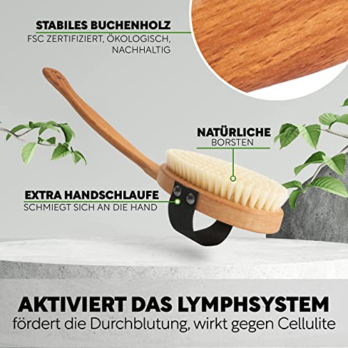 Nachhaltige Body Brush: Badebürste aus Holz und Naturborsten. Typ: MITTEL (Sisal&Rosshaar). Körperbürste, Rückenbürsten mit langem Stiel, Nassbürste & Trockenbürste - 5