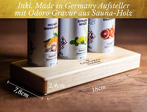 Saunaaufguss Duft Set mit Holz Aufsteller – 100% ätherische Öle – Blutorange, Ingwer Mandarine, Citrus Minze - 3