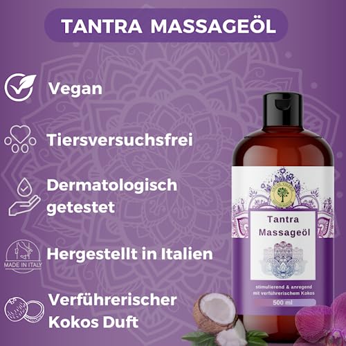 Tantra Massageöl 500 ML XXL | mit sinnlichem Kokos | Liebesöl Grüne Valerie Stimulierend und anregend, perfekt für die leidenschaftliche Partnermassage - 6