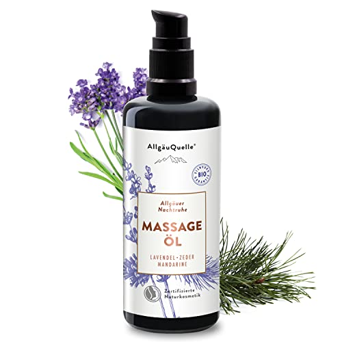 AllgäuQuelle® BIO Massageöl Allgäuer Nachtruhe mit 100% naturreinen ätherischen Ölen aus Lavendel, Zeder, Mandarine 100ml