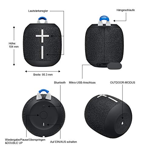 Ultimate Ears Wonderboom 2 Tragbarer Bluetooth-Lautsprecher, 360° Sound, Wasserdicht und Staubdicht, Outdoor-Modus – Schwarz - 6