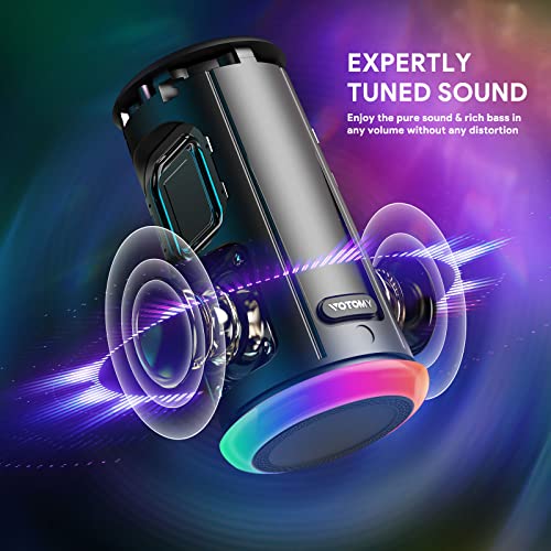 Votomy Bluetooth Lautsprecher, 360° Rundum-Sound, IPX7 Wasserdicht, 24 Stunden Spielzeit, Tragbarer Musikbox Bluetooth mit Deep Bass LED-Licht - 2