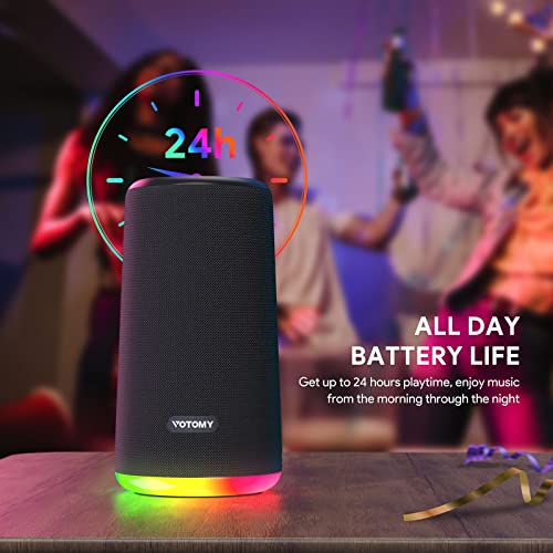 Votomy Bluetooth Lautsprecher, 360° Rundum-Sound, IPX7 Wasserdicht, 24 Stunden Spielzeit, Tragbarer Musikbox Bluetooth mit Deep Bass LED-Licht - 3