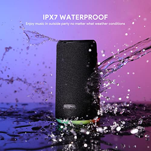 Votomy Bluetooth Lautsprecher, 360° Rundum-Sound, IPX7 Wasserdicht, 24 Stunden Spielzeit, Tragbarer Musikbox Bluetooth mit Deep Bass LED-Licht - 6