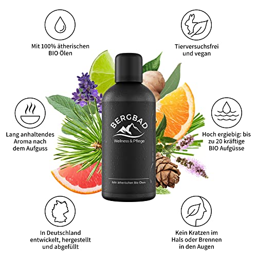 BERGBAD 2 x 100ml VITAMIN-KICK Set BIO Saunaaufguss Orange + Limette und Limette + Mandarine + Grapefruit – wohltuendes, erfrischendes Sauna-Aufgussmittel mit Bio-Alkohol, Wasser und 100% BIO Ölen - 3