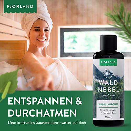 FJORLAND Waldnebel Saunaaufguss BIO mit Fichte, Zirbe, Kiefernadel, Birke 100 ml – Natürlicher Wald Saunaduft mit ätherischen Ölen – Entspannende Sauna Aufgussmittel hochdosiert - 2