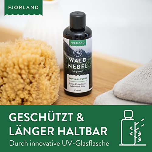 FJORLAND Waldnebel Saunaaufguss BIO mit Fichte, Zirbe, Kiefernadel, Birke 100 ml – Natürlicher Wald Saunaduft mit ätherischen Ölen – Entspannende Sauna Aufgussmittel hochdosiert - 6