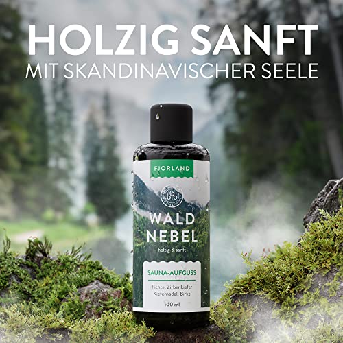 FJORLAND Waldnebel Saunaaufguss BIO mit Fichte, Zirbe, Kiefernadel, Birke 100 ml – Natürlicher Wald Saunaduft mit ätherischen Ölen – Entspannende Sauna Aufgussmittel hochdosiert - 7