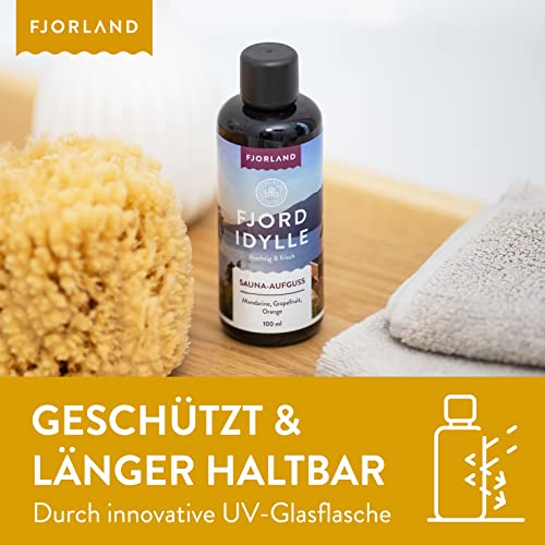 FJORLAND Fjordidylle Saunaaufguss BIO mit Mandarine, Grapefruit, Orange 100 ml – Natürlicher fruchtiger Saunaduft mit ätherischen Ölen – Entspannende Sauna Aufgussmittel hochdosiert - 5