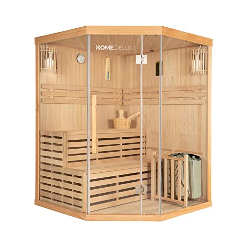 Home Deluxe – Traditionelle Sauna – Skyline XL – Maße: 150 x 150 x 200 cm – für 2-3 Personen, Hemlocktanne, inkl. Ofen, Saunazubehör I Dampfsauna Aufgusssauna Finnische Sauna - 2