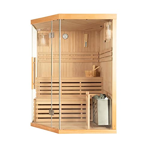 Home Deluxe – Traditionelle Sauna – Skyline XL – Maße: 150 x 150 x 200 cm – für 2-3 Personen, Hemlocktanne, inkl. Ofen, Saunazubehör I Dampfsauna Aufgusssauna Finnische Sauna - 3