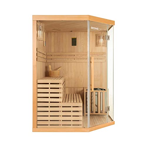 Home Deluxe – Traditionelle Sauna – Skyline XL – Maße: 150 x 150 x 200 cm – für 2-3 Personen, Hemlocktanne, inkl. Ofen, Saunazubehör I Dampfsauna Aufgusssauna Finnische Sauna - 5