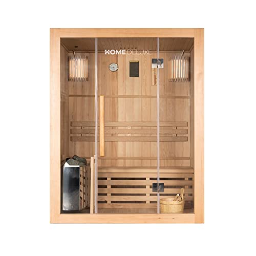 Home Deluxe – Traditionelle Sauna – Skyline L – Maße: 120 x 150 x 190 cm – für 2-3 Personen, Hemlocktanne, inkl. Ofen, Saunazubehör I Dampfsauna Aufgusssauna Finnische Sauna - 2