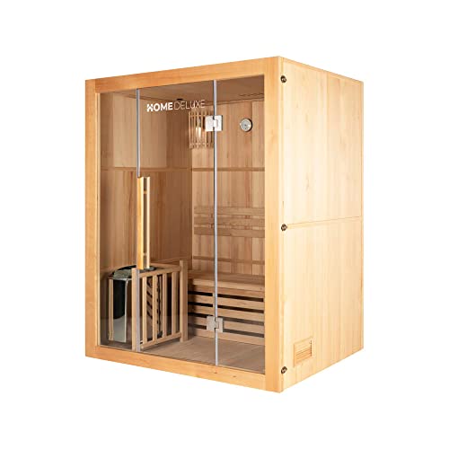 Home Deluxe – Traditionelle Sauna – Skyline L – Maße: 120 x 150 x 190 cm – für 2-3 Personen, Hemlocktanne, inkl. Ofen, Saunazubehör I Dampfsauna Aufgusssauna Finnische Sauna - 3