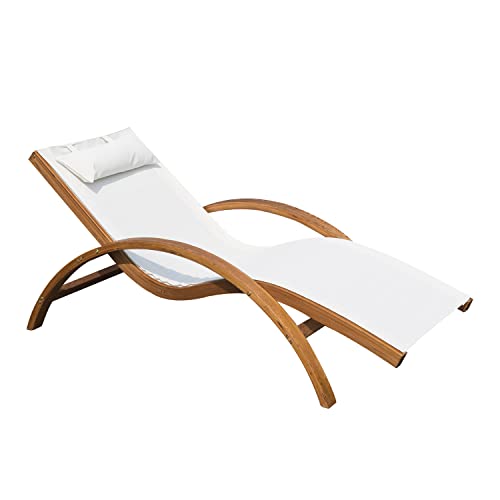 Outsunny Sonnenliege Gartenliege Liegestuhl Relaxliege Liege Relaxsessel mit Kopfkissen Lärche + Textilgewebe Braun+Creme 161 x 72 x 68 cm