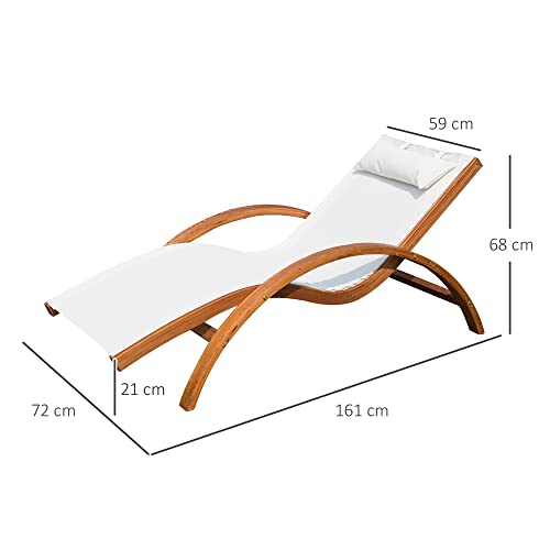 Outsunny Sonnenliege Gartenliege Liegestuhl Relaxliege Liege Relaxsessel mit Kopfkissen Lärche + Textilgewebe Braun+Creme 161 x 72 x 68 cm - 3