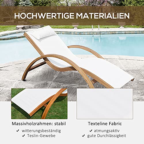 Outsunny Sonnenliege Gartenliege Liegestuhl Relaxliege Liege Relaxsessel mit Kopfkissen Lärche + Textilgewebe Braun+Creme 161 x 72 x 68 cm - 4