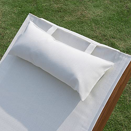 Outsunny Sonnenliege Gartenliege Liegestuhl Relaxliege Liege Relaxsessel mit Kopfkissen Lärche + Textilgewebe Braun+Creme 161 x 72 x 68 cm - 9