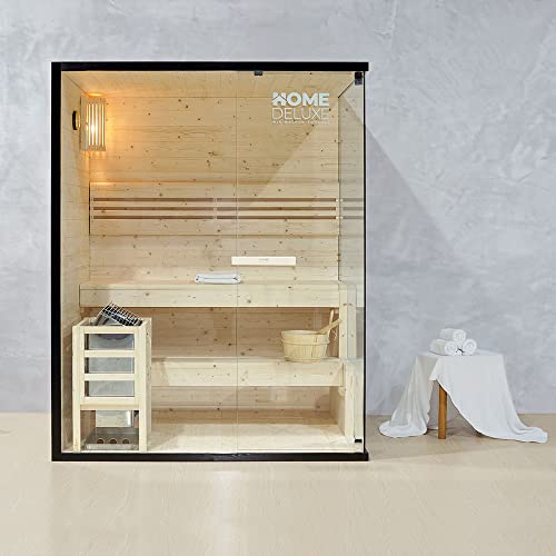 Home Deluxe – Traditionelle Sauna – Shadow L – 150 x 120 x 190 cm – für 3 Personen – hochwertiges Fichtenholz, inkl. Saunaofen, Saunazubehör I Dampfsauna Aufgusssauna Finnische Sauna Bio Sauna - 2