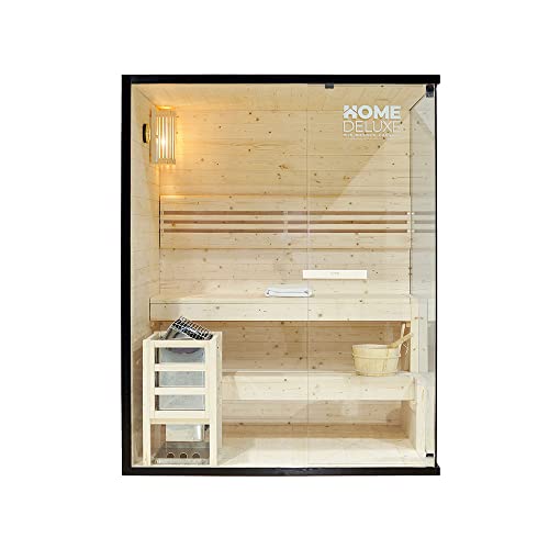 Home Deluxe – Traditionelle Sauna – Shadow L – 150 x 120 x 190 cm – für 3 Personen – hochwertiges Fichtenholz, inkl. Saunaofen, Saunazubehör I Dampfsauna Aufgusssauna Finnische Sauna Bio Sauna - 2