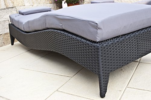 PolyRattan Sonnenliege DEUTSCHE MARKE – EIGNENE PRODUKTION – 8 Jahre GARANTIE auf UV-Beständigkeit Polster Tisch + Glasplatte 2 Sonnenliegen Set - 8