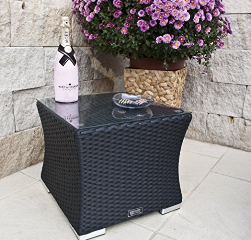 PolyRattan Sonnenliege DEUTSCHE MARKE – EIGNENE PRODUKTION – 8 Jahre GARANTIE auf UV-Beständigkeit Polster Tisch + Glasplatte 2 Sonnenliegen Set - 9