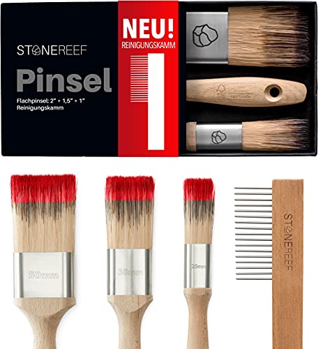STONE REEF® - Malerpinsel Set inkl. Reinigungskamm - Haarverlustfreie Lasurpinsel