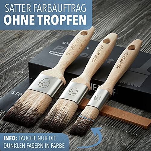STONE REEF® – Malerpinsel Set inkl. Reinigungskamm – Haarverlustfreie Lasurpinsel - 6