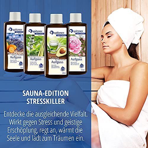 Spitzner Saunaaufguss Stresskiller: Grüntee-Avocado, Zitronengras-Basilikum, Lavendel-Kumquat und Rose (4x190ml) - 2