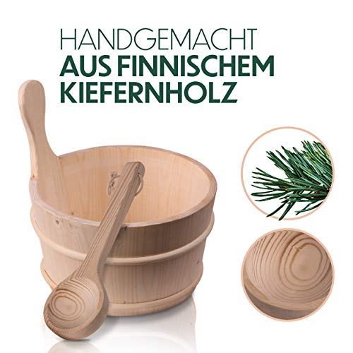 CozyNature Sauna Eimer mit Kelle aus hochwertigem finnischen Kiefern-Holz - 2