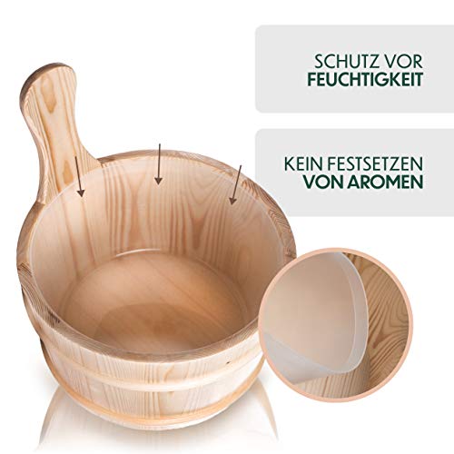 CozyNature Sauna Eimer mit Kelle aus hochwertigem finnischen Kiefern-Holz - 5